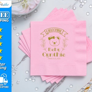 Custom Baby Shower Napkins | Personalized Baby Napkins | Welcoming Baby Napkins | Personalized Beverage Napkins - BBN16