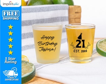 Custom 21st Birthday Shot Glasses, Personalized Shot Glass, Custom Party Shot Glasses - 1.75 oz Clear & Frosted  Party Favors (SG40)