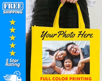 Full Color Custom Printed Medium Grocery Tote Bag, Custom Logo Bag, Promotional Tote, Personalized Logo Tote, Birthday Party Favor, Bulk Bag
