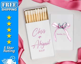 Custom Wedding Matchbox, Personalized Matches, Pink Bow Wedding Matchbooks| Custom Wedding Favors, Custom Matches - MB23