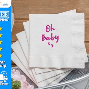 Custom Baby Shower Napkins | Custom Party Napkins | Personalized Oh Baby Napkins | Personalized Cocktail Napkins - BBN2