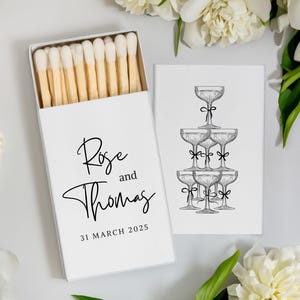 BULK Custom Match Boxes, Personalized Matchboxes, Logo Matchbox, Champagne with Bow Match | Custom Wedding Favors, Custom Bachelorette