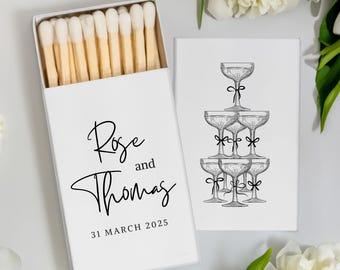 BULK Custom Match Boxes, Personalized Matchboxes, Logo Matchbox, Champagne with Bow Match | Custom Wedding Favors, Custom Bachelorette