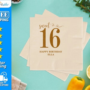 Personalized Birthday Luncheon Napkins | Sweet 16 Birthday Napkins | Customized Luncheon Napkins | Birthday Party Napkins - LBN18