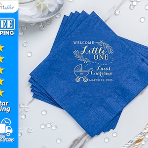 Custom Baby Shower Napkins | Personalized Baby Napkins | Welcome Little One Napkins | Personalized Beverage Napkins - BBN18