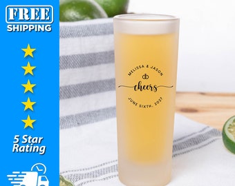 Cheers Wedding Shot Glasses - 2oz Shooters | Clear & Frosted, Personalized Wedding ShotGlasses, Custom Wedding Favor Shot Glasses - SG7