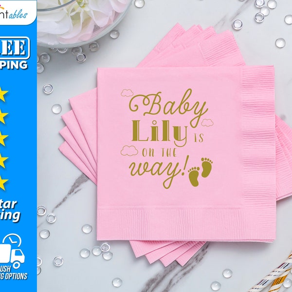Custom Baby Shower Napkins | Personalized Baby Napkins | Baby Is On The Way | Personalized Beverage Napkins - BBN12