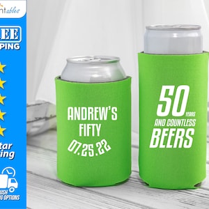 Birthday Can Coolers, 50th Birthday Coolies, Custom Party Favors, Personalized Birthday Can Coolers - BC13