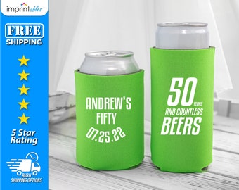 Birthday Can Coolers, 50th Birthday Coolies, Custom Party Favors, Personalized Birthday Can Coolers - BC13