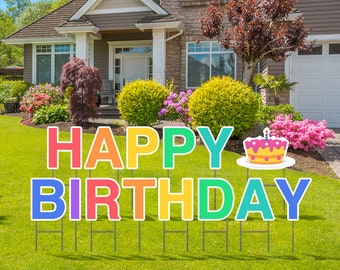 Lettres de qualité supérieure 38,1 cm Happy Birthday Yard Card avec piquets en métal – Fabriqué à partir de plastique ondulé – Résistant aux intempéries.
