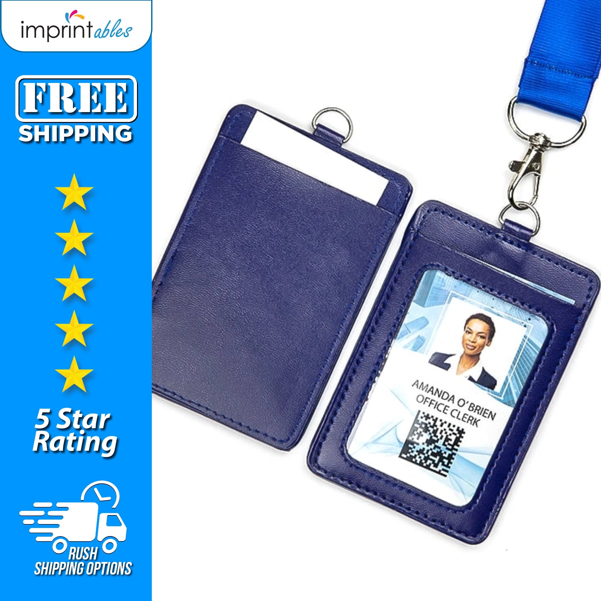 ELV Badge Holder with Zipper PU Leather ID Badge Card Holder Wallet with 5 Card Slots 1 Side RFID Blocking Pocket and 20' Neck Lanyard/Strap for Offic