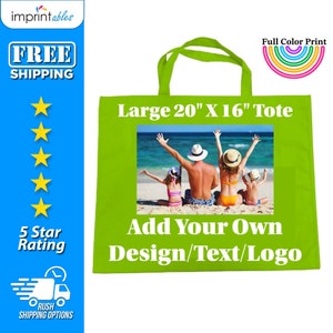 Full Color Custom Printed Large Fabric Grocery Bag, Custom Logo Bag, Promotional Tote, Personalized Logo Tote, Bulk Bag