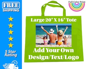 Full Color Custom Printed Large Fabric Grocery Bag, Custom Logo Bag, Promotional Tote, Personalized Logo Tote, Bulk Bag