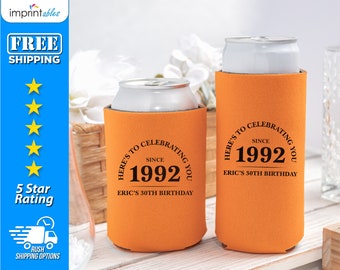 Birthday Can Coolers, Here's To Celebrating You Can Coolers, Custom Party Favors, Personalized 30th Birthday Can Coolers - BC9