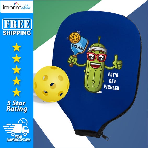 Custom Pickleball Paddle Covers - Let's Get Pickled, Custom Designed Pickleball Gear, Pickle Paddle Sleeves for Birthday Gifts - PBPC6
