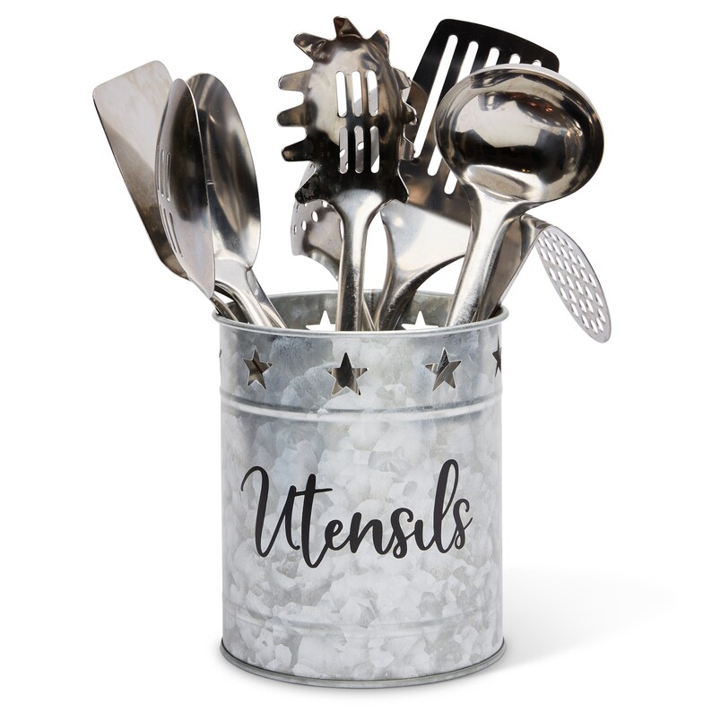 Galvanized Metal Utensil Holder Farmhouse Kitchen Decor Utensil