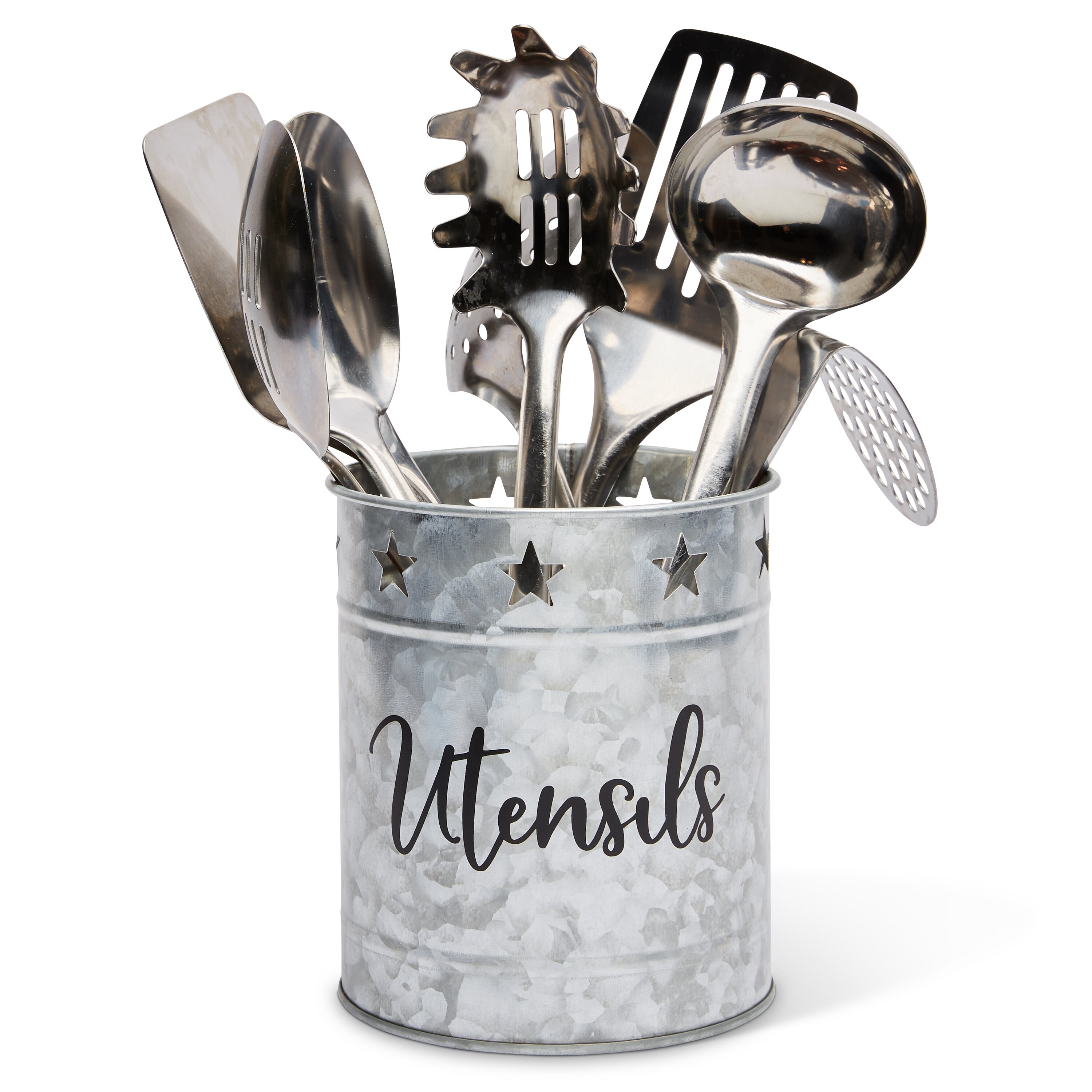 Galvanized Metal Utensil Holder Farmhouse Kitchen Decor Utensil Organizer Counter Caddy Modern