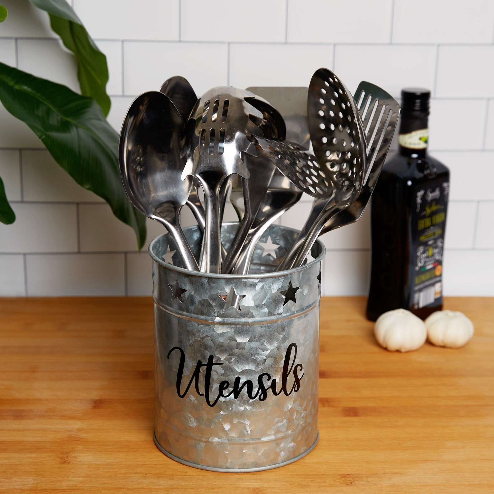 Galvanized Metal Utensil Holder Farmhouse Kitchen Decor Etsy