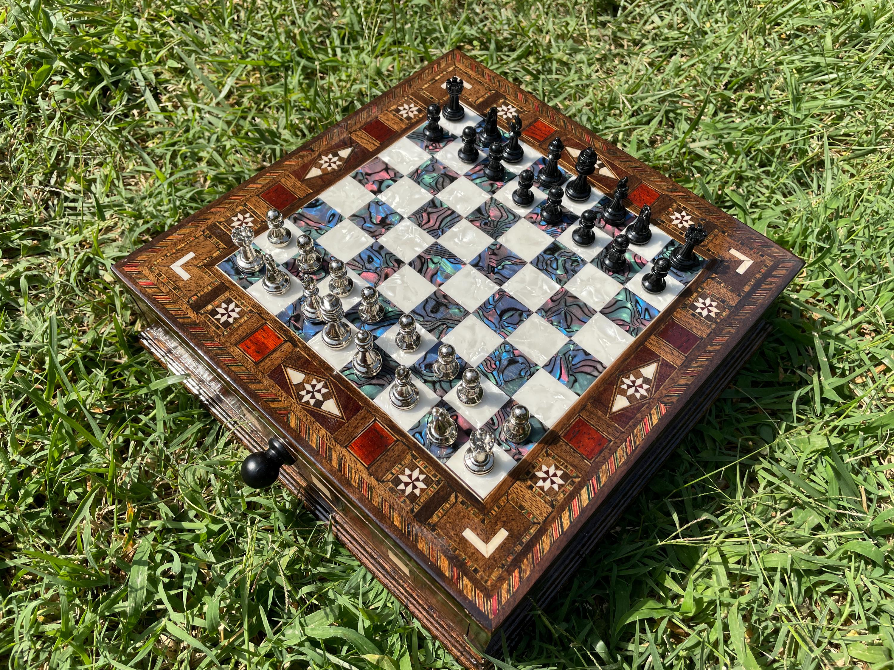 Luxury Handmade Wooden Chess Set With Drawer Storage, Personalized ...