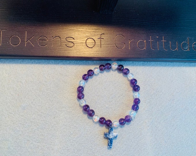 Beaded Lent/Easter Bracelet- purple beads with purple cross
