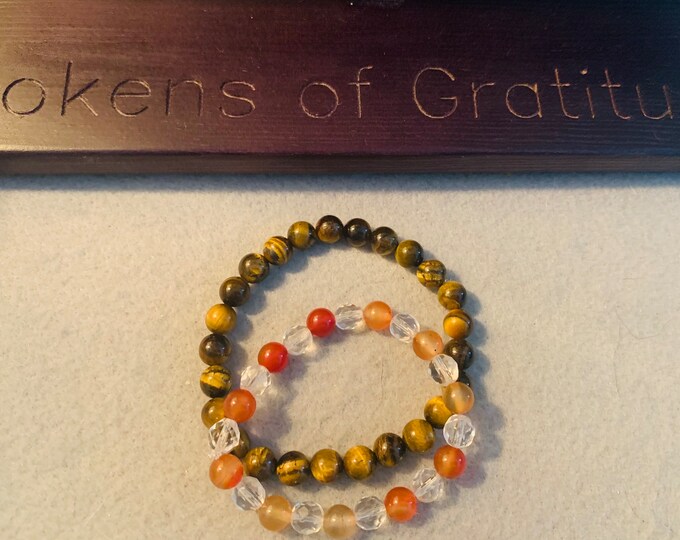 Brown Tigers Eye and Orange Carnelian beaded stretch bracelet set (2)