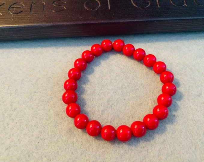 Red 8 mm Beaded Stretch Bracelet