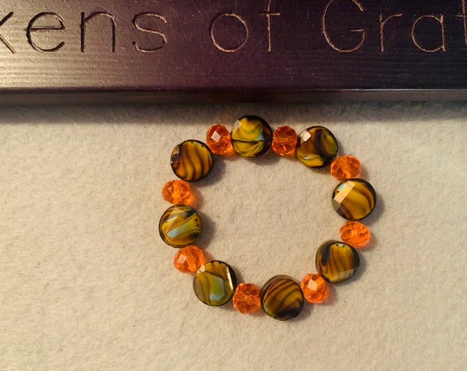 Sparkly Brown and orange beaded stretch bracelet