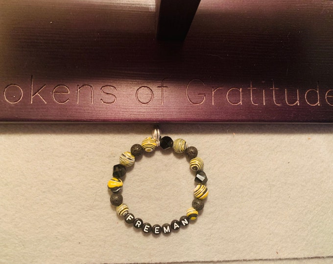 Personalized Black and Yellow Football beaded bracelet