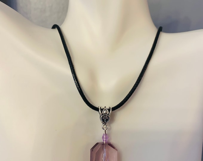 SOLD OUT Pink Crystal Charm Necklace on Black Cord