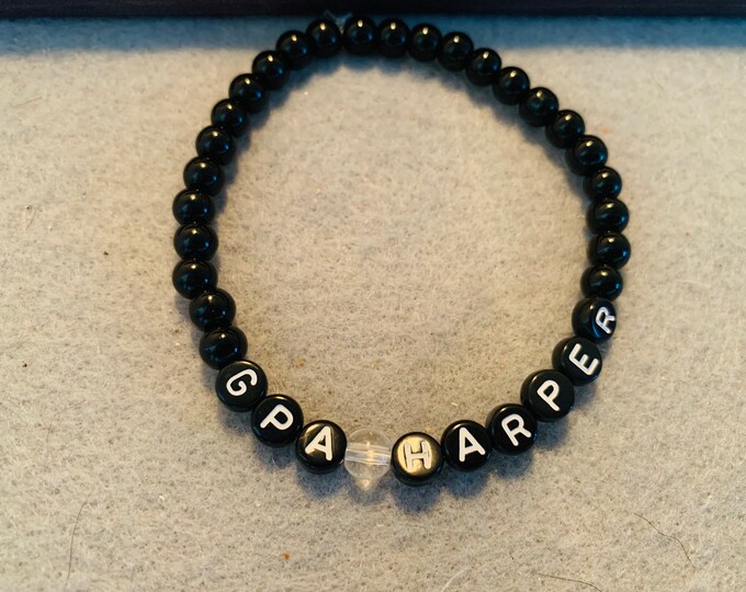 Men’s Grandpa (GPA) beaded stretch bracelet personalized with name