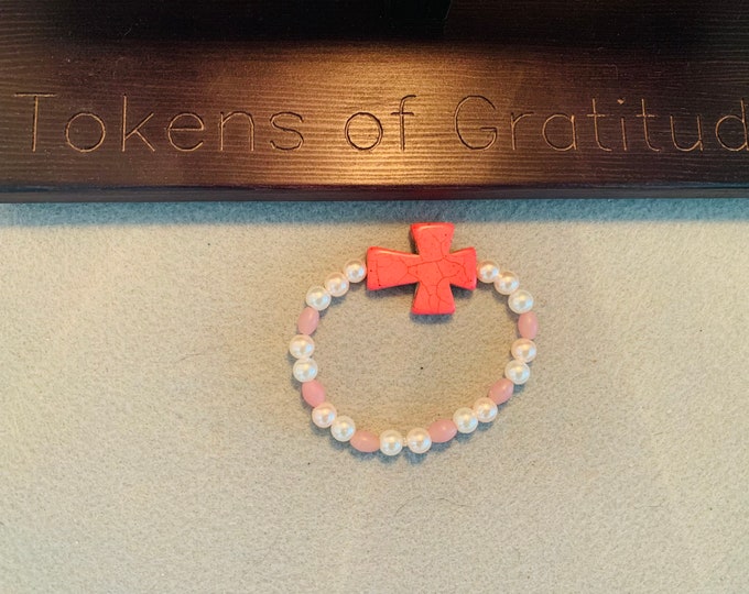 Large Pink Cross Beaded stretch bracelet