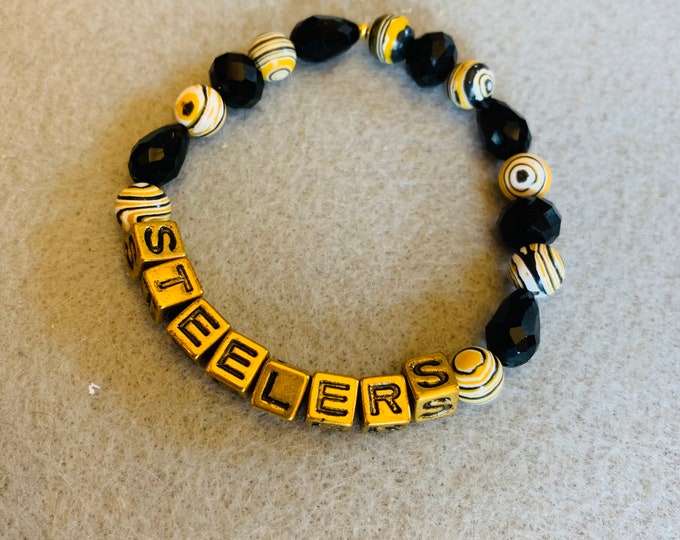 Black & Gold beaded football bracelet with gold letters