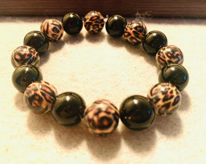 Animal Print Beaded Stretch Bracelet