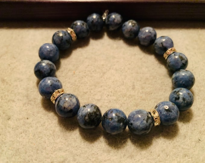 Blue stone beaded stretch bracelet  - Natural Gemstone