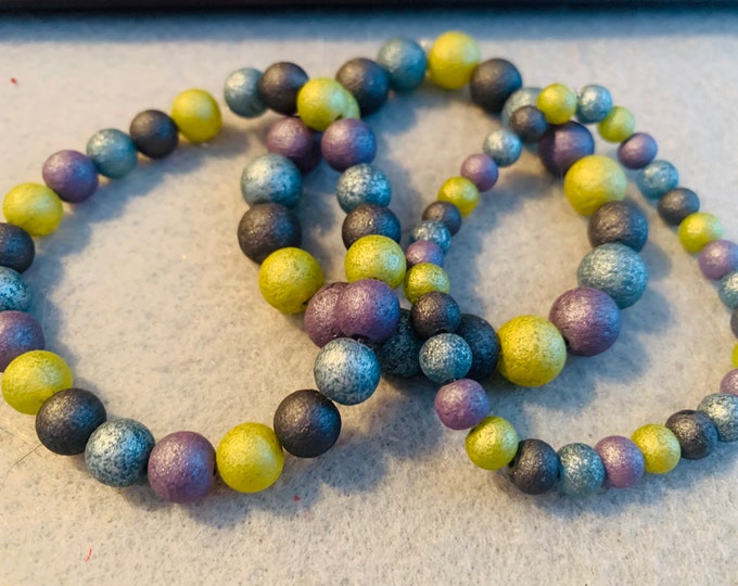 Set of three Mardi Gras Color Beaded Stretch Bracelets