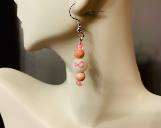 Breast Cancer Awareness Beaded Dangle Earrings