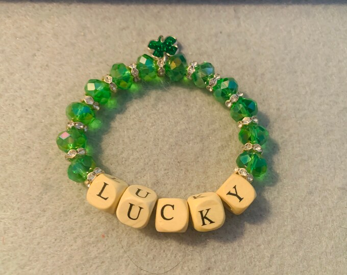 Lucky Beaded St Patricks Day bracelet with four leaf clover charm