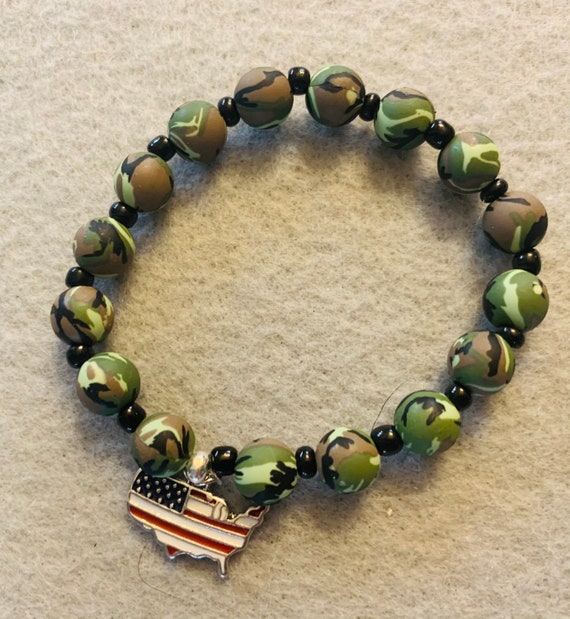 Army Camouflage bracelet with American flag charm Etsy
