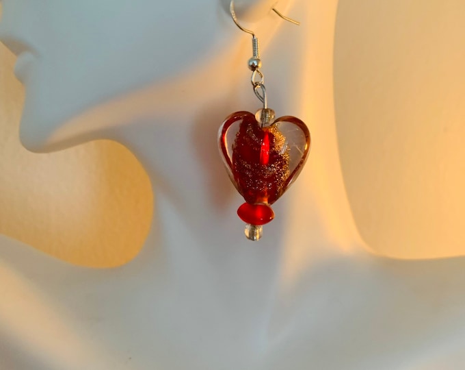 Red Heart (glass) dangle Earrings