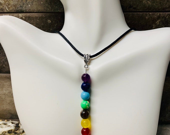 Chakra Necklace (vertical beads) on a black cord