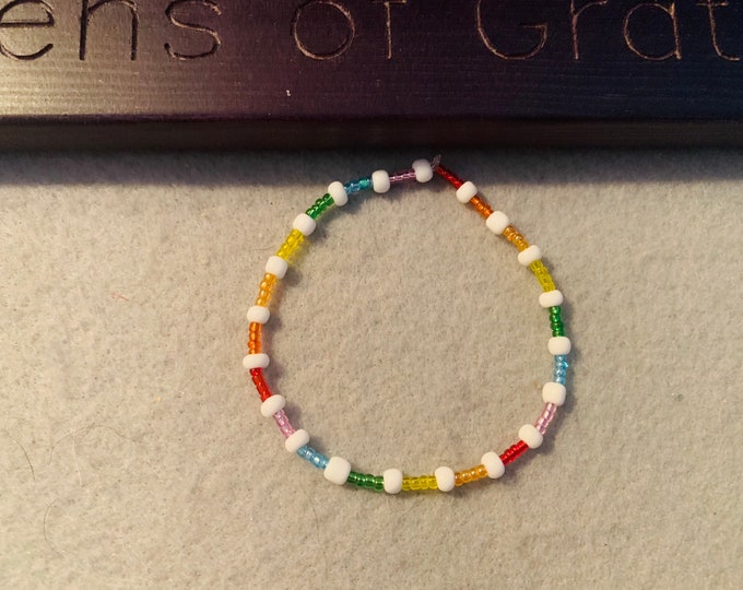 Pride Beaded Stretch Bracelet (subtle rainbow small beads)