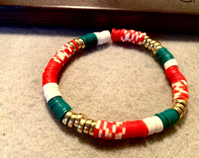 Heishi Beads/Peppermint Theme Beaded Bracelet