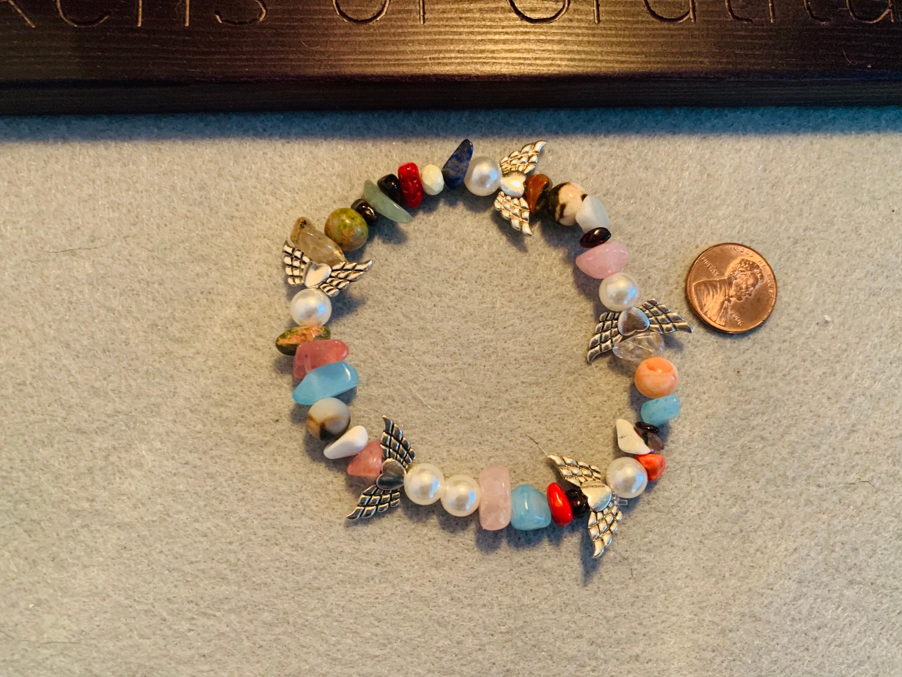 Angel Wing Beaded Stretch Bracelet With Stone Beads Etsy UK