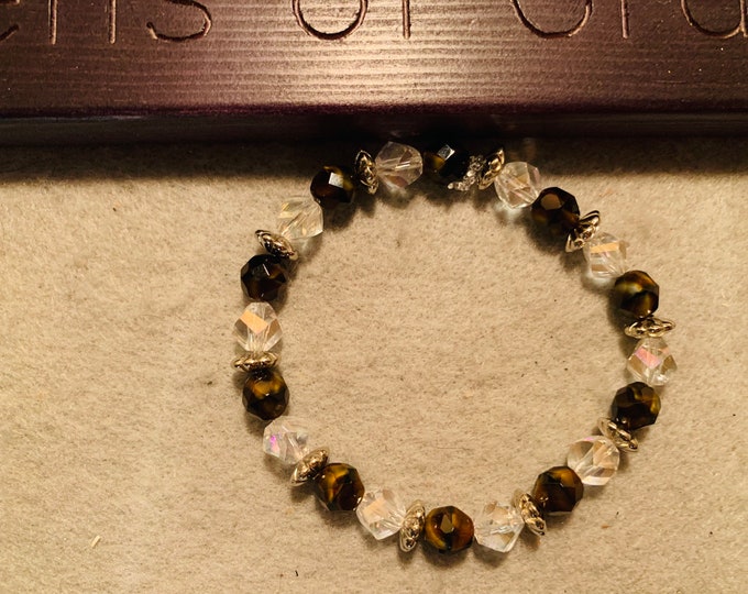 Sparkly dark brown and clear  beaded stretch bracelet