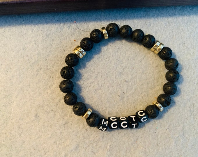 Black personalized beaded stretch bracelet