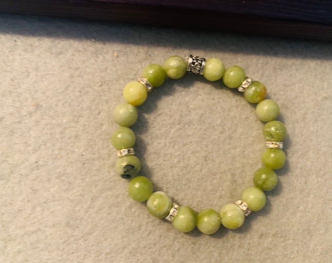 Jade-Green mountain Jade beaded stretch bracelet  - Natural Gemstone