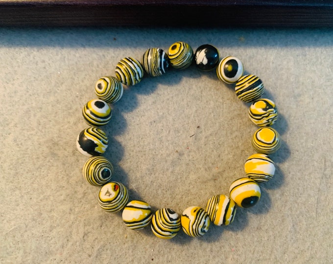 Black and Yellow Football beaded stretch bracelet (10 mm beads)