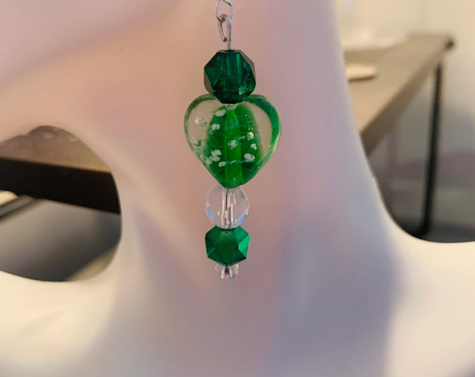 Green heart dangle Earrings