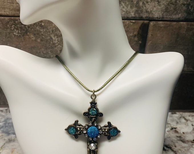 Large Cross pendant necklace on cord (customer chooses color of cord)