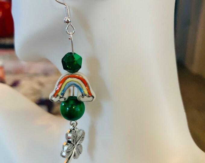 St Patrick’s Day Rainbow Earring set with clover dangle Charm